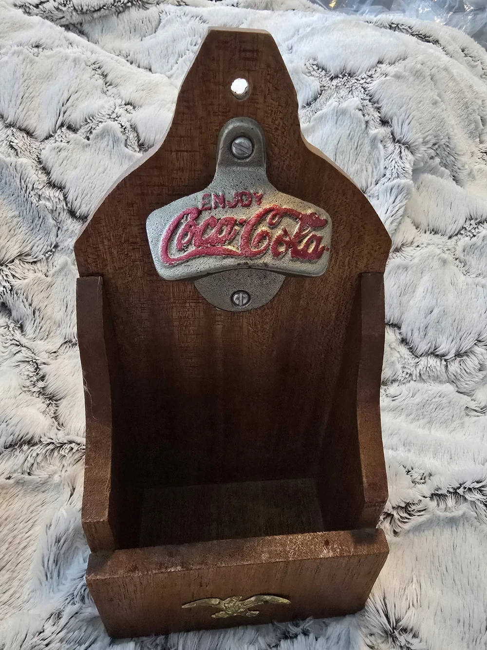 Vintage Coca-Cola Wood Wall-Mounted Bottle Opener Americana Brass Eagle 5x10